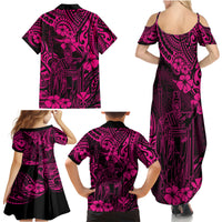 Hawaii King Kamehameha Family Matching Summer Maxi Dress and Hawaiian Shirt Polynesian Pattern Pink Version - Wonder Print Shop