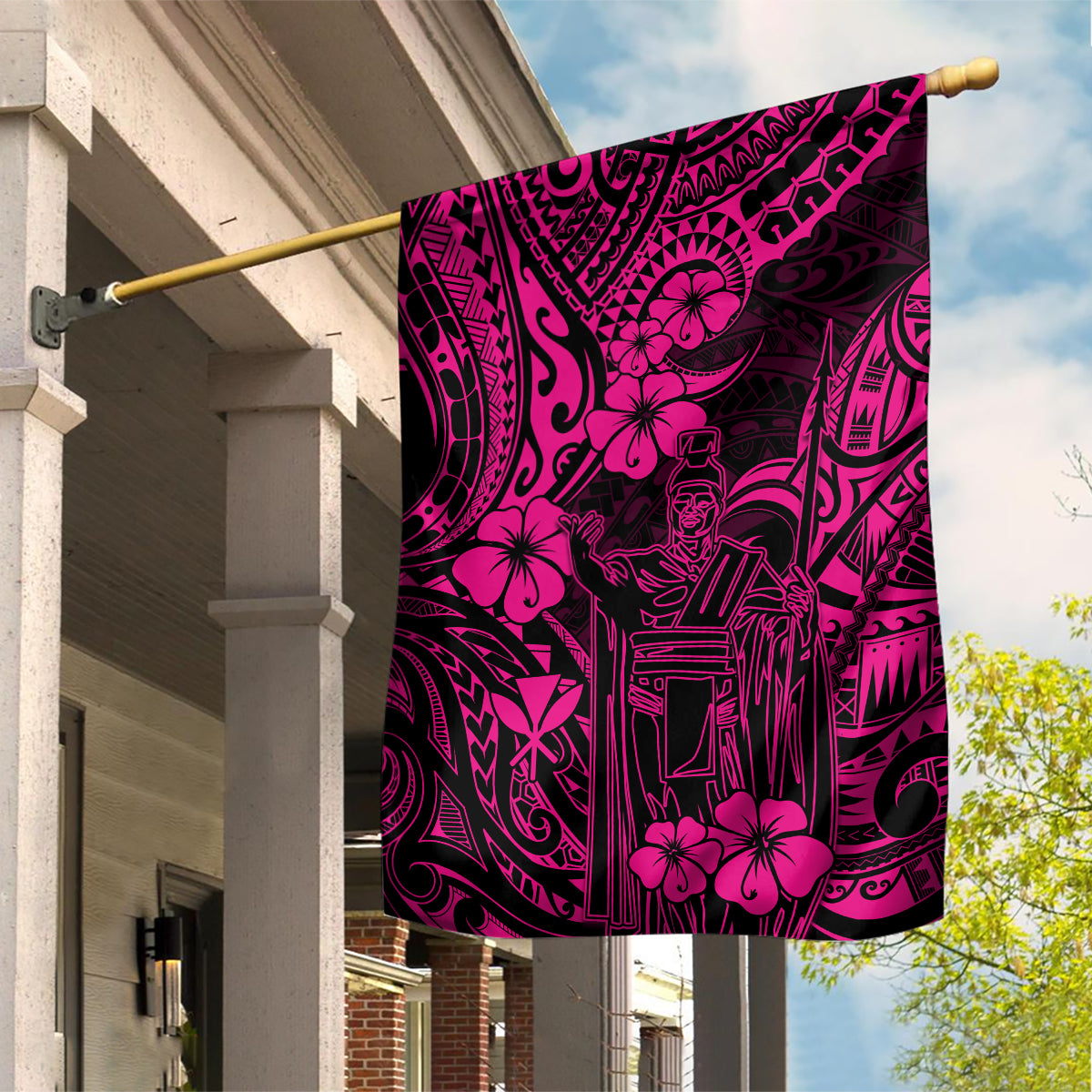 Hawaii King Kamehameha Garden Flag Polynesian Pattern Pink Version - Wonder Print Shop