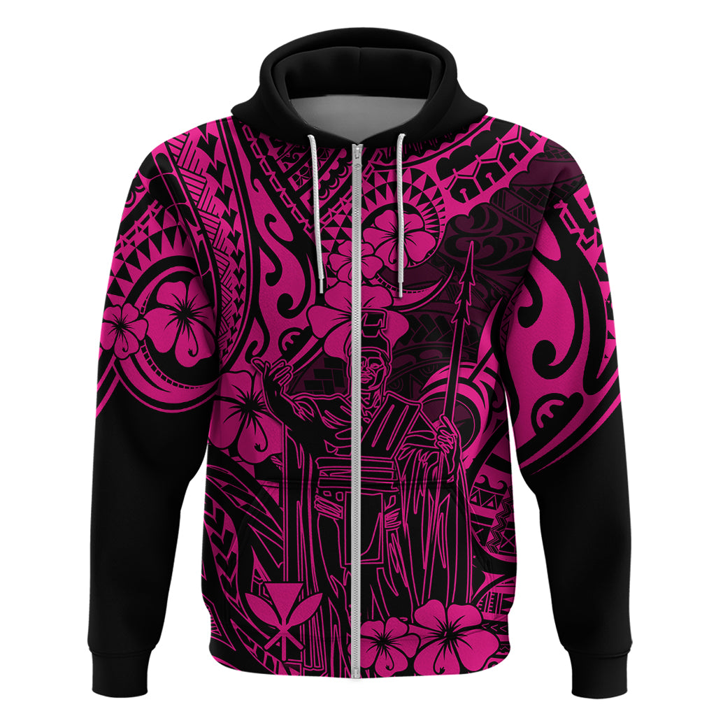 Hawaii King Kamehameha Hoodie Polynesian Pattern Pink Version - Wonder Print Shop