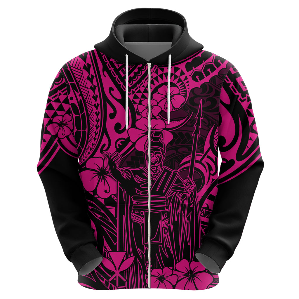 Hawaii King Kamehameha Hoodie Polynesian Pattern Pink Version - Wonder Print Shop