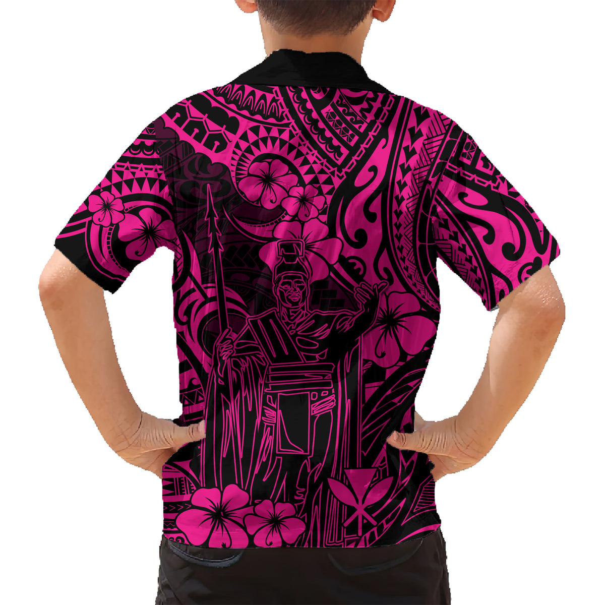 Hawaii King Kamehameha Kid Hawaiian Shirt Polynesian Pattern Pink Version - Wonder Print Shop