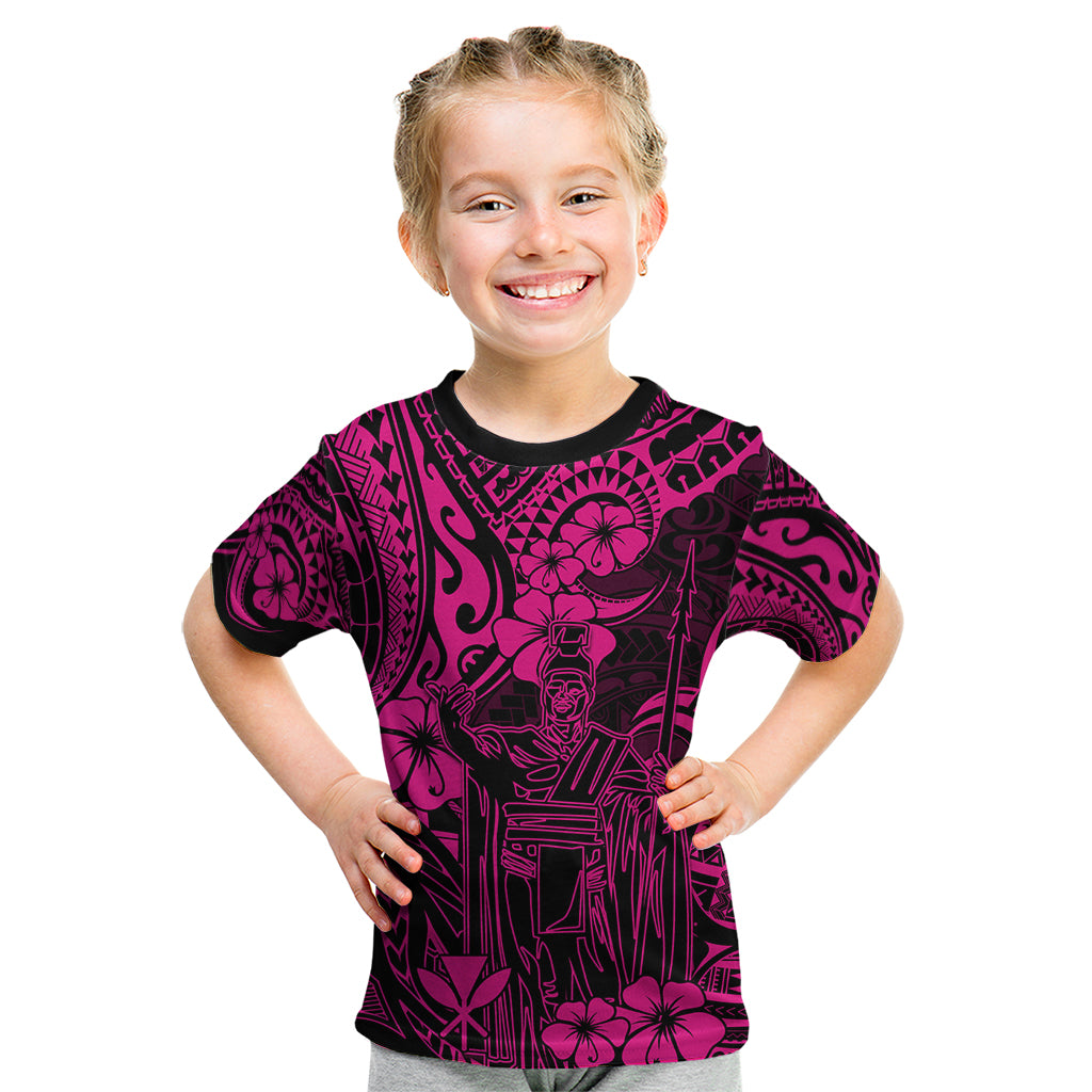Hawaii King Kamehameha Kid T Shirt Polynesian Pattern Pink Version - Wonder Print Shop