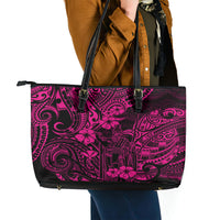 Hawaii King Kamehameha Leather Tote Bag Polynesian Pattern Pink Version - Wonder Print Shop