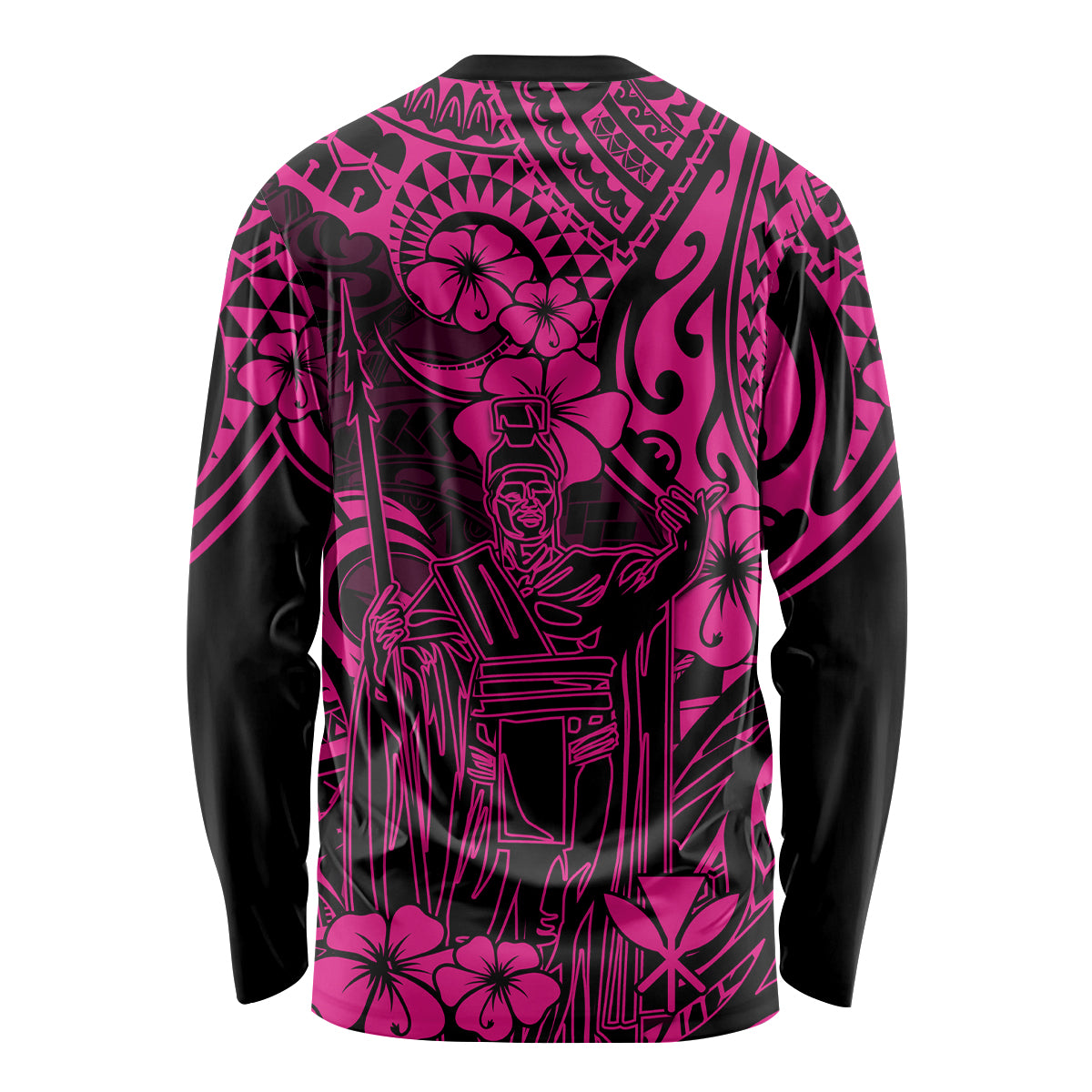 Hawaii King Kamehameha Long Sleeve Shirt Polynesian Pattern Pink Version - Wonder Print Shop