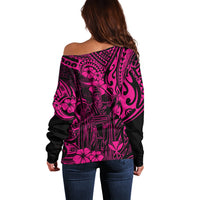 Hawaii King Kamehameha Off Shoulder Sweater Polynesian Pattern Pink Version - Wonder Print Shop