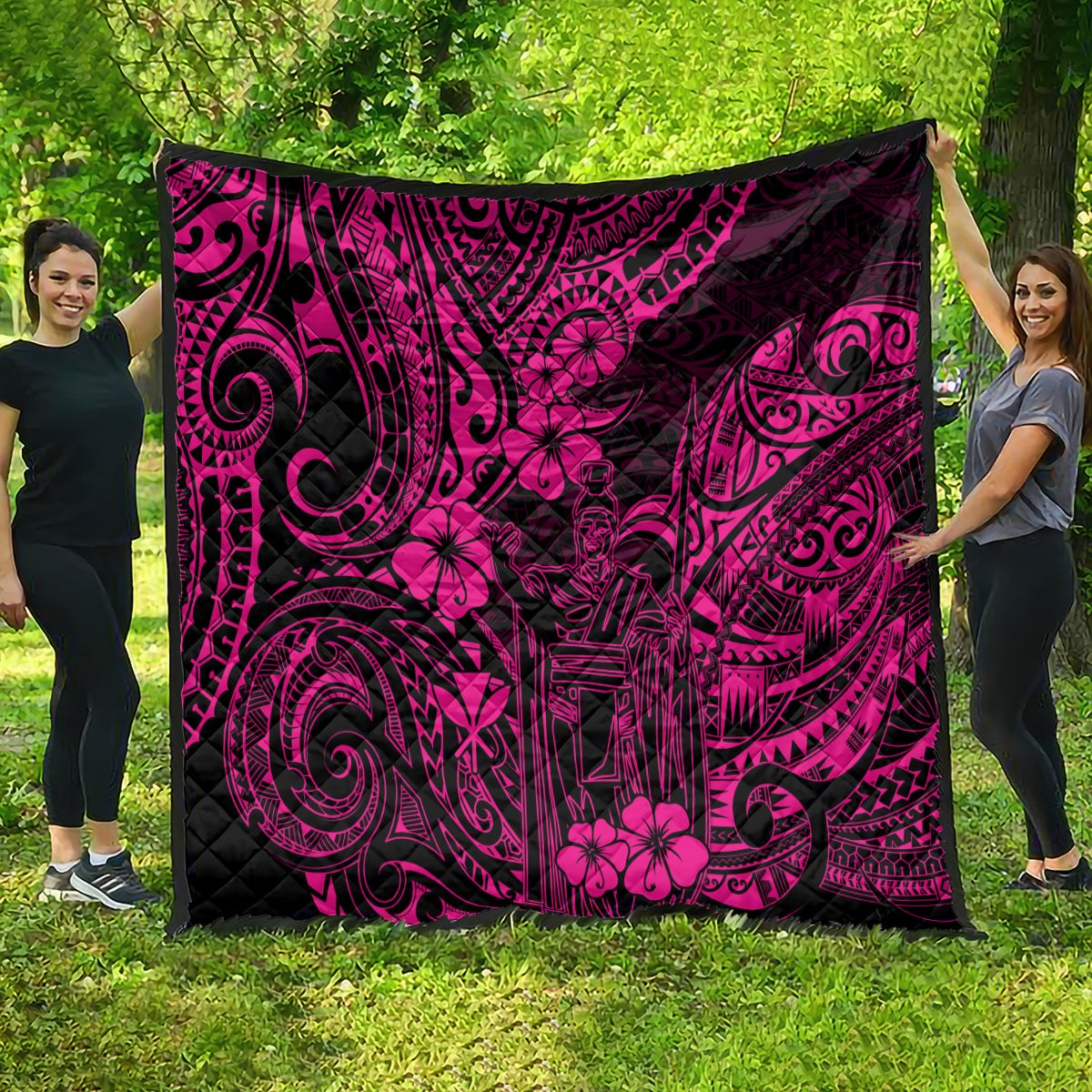 Hawaii King Kamehameha Quilt Polynesian Pattern Pink Version - Wonder Print Shop