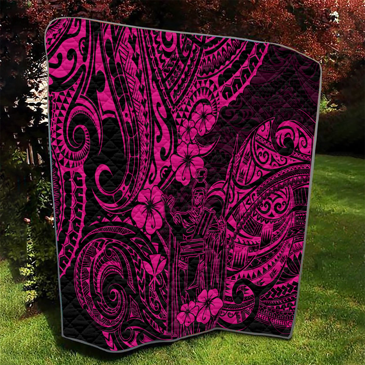 Hawaii King Kamehameha Quilt Polynesian Pattern Pink Version - Wonder Print Shop