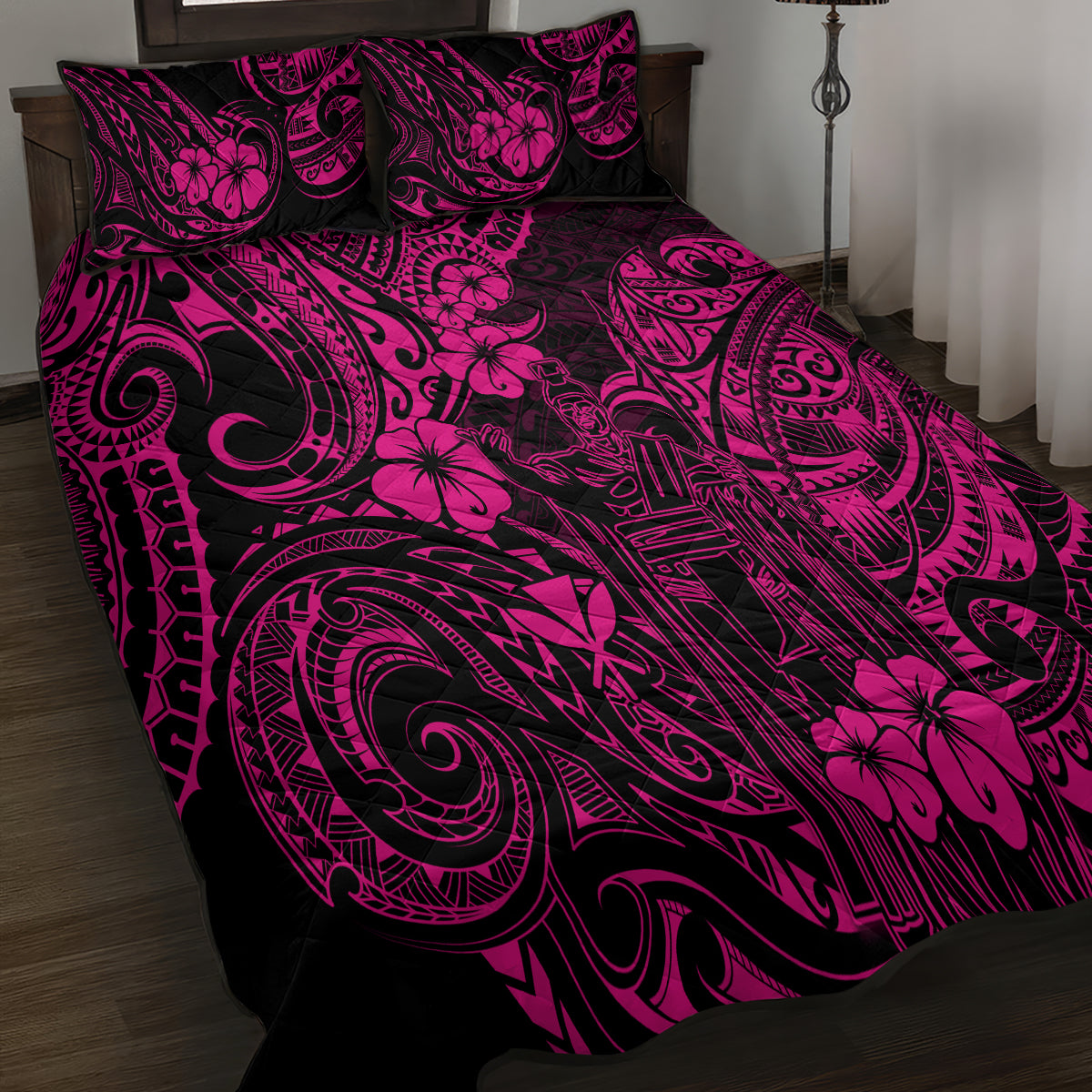 Hawaii King Kamehameha Quilt Bed Set Polynesian Pattern Pink Version - Wonder Print Shop