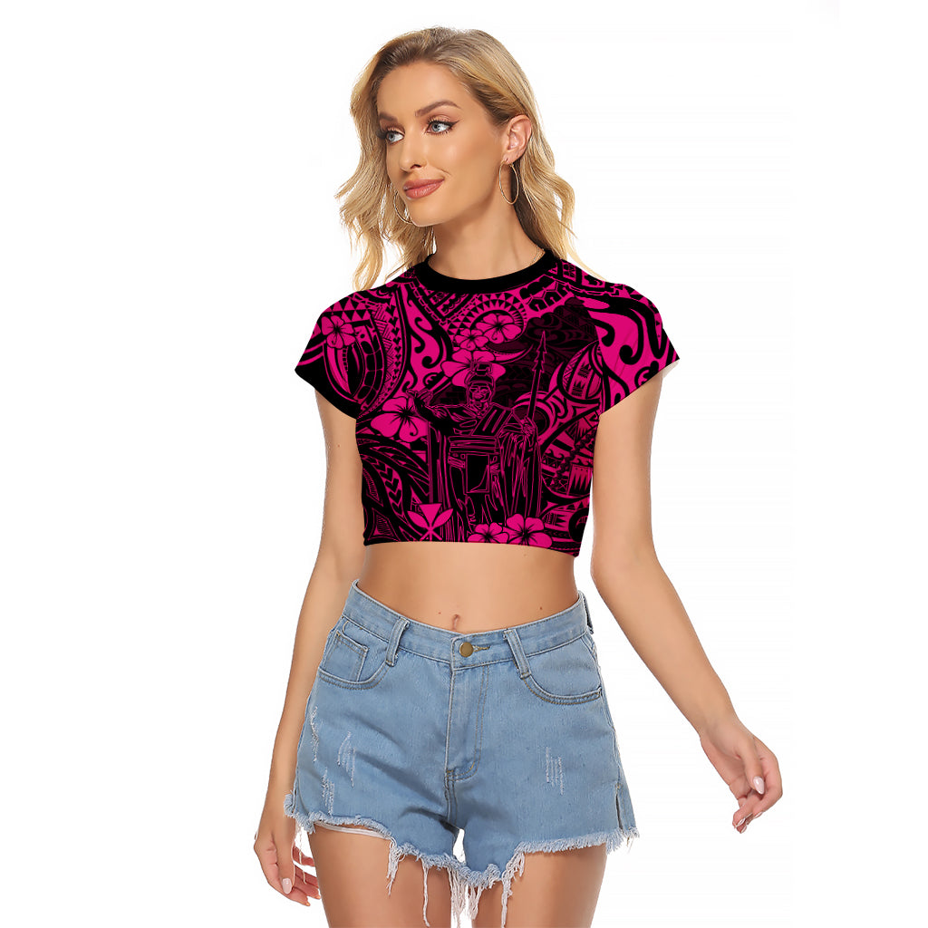Hawaii King Kamehameha Raglan Cropped T Shirt Polynesian Pattern Pink Version - Wonder Print Shop