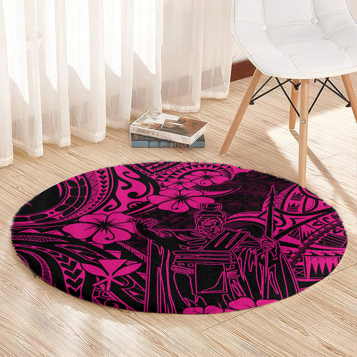 hawaii-king-kamehameha-round-carpet-polynesian-pattern-pink-version