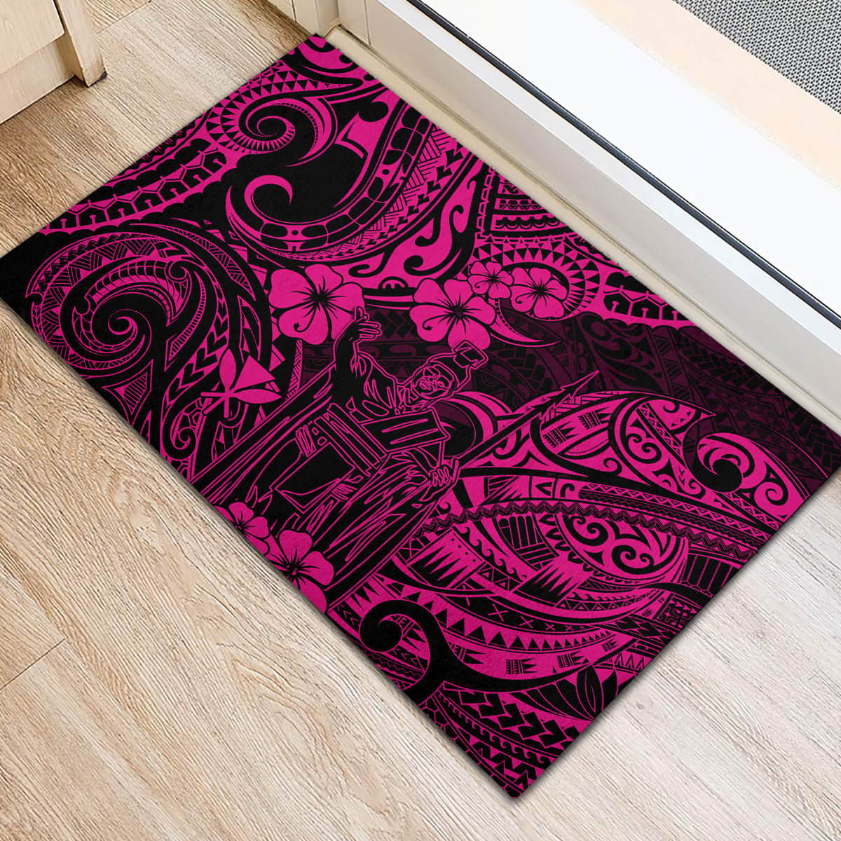 Hawaii King Kamehameha Rubber Doormat Polynesian Pattern Pink Version - Wonder Print Shop