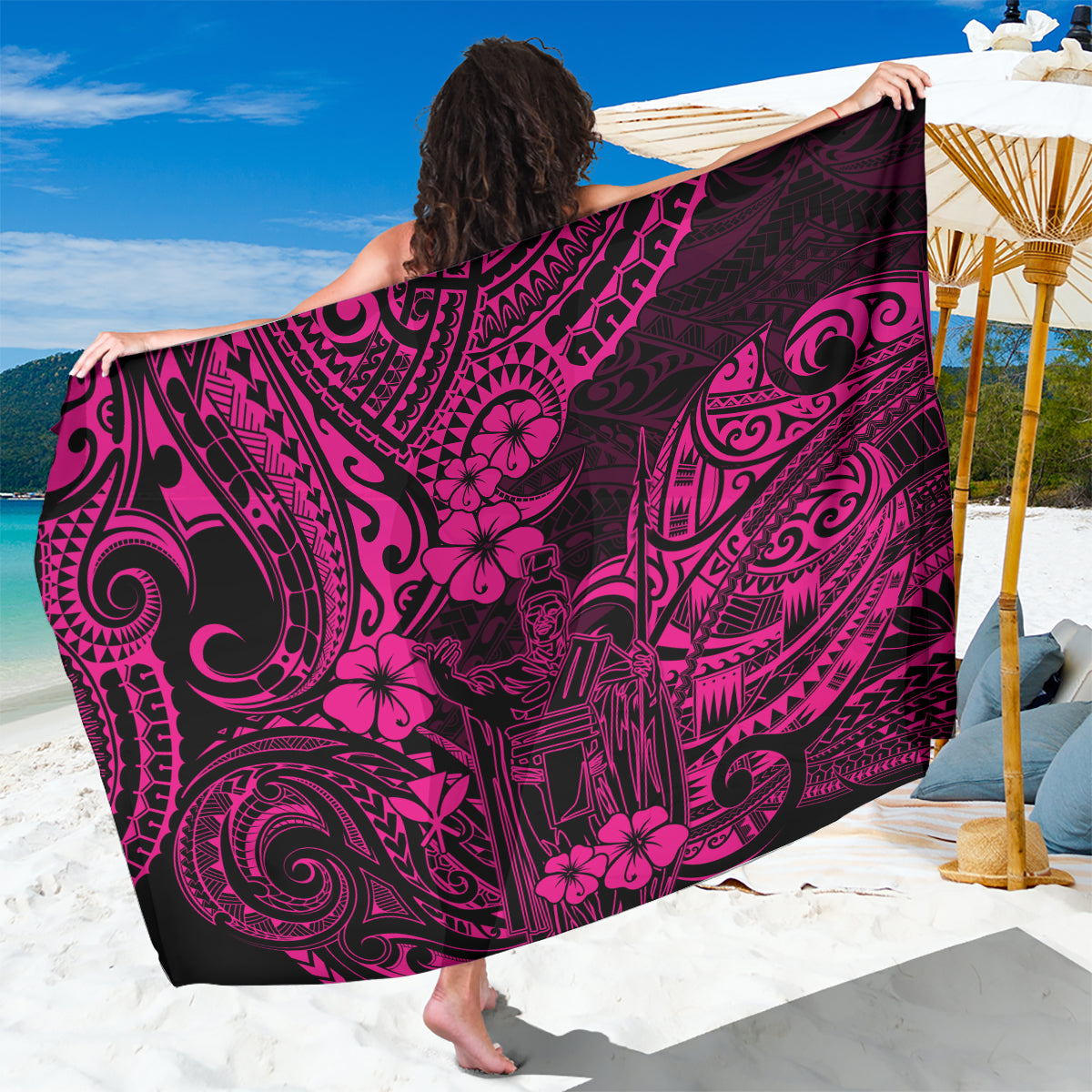 Hawaii King Kamehameha Sarong Polynesian Pattern Pink Version - Wonder Print Shop