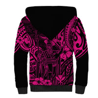 Hawaii King Kamehameha Sherpa Hoodie Polynesian Pattern Pink Version - Wonder Print Shop