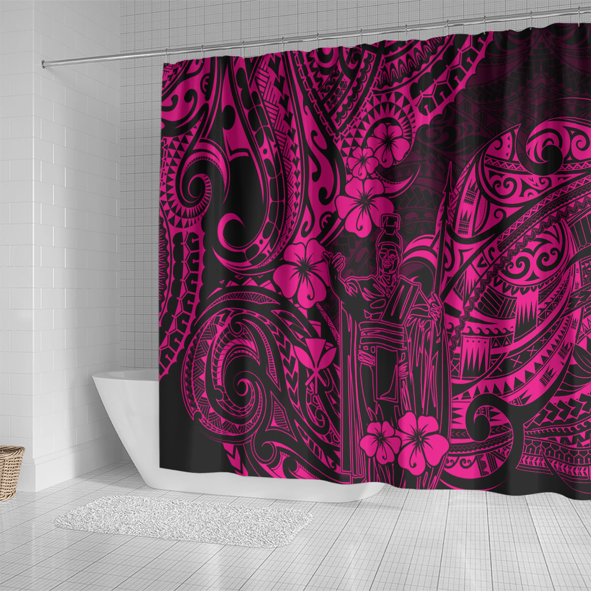 hawaii-king-kamehameha-shower-curtain-polynesian-pattern-pink-version