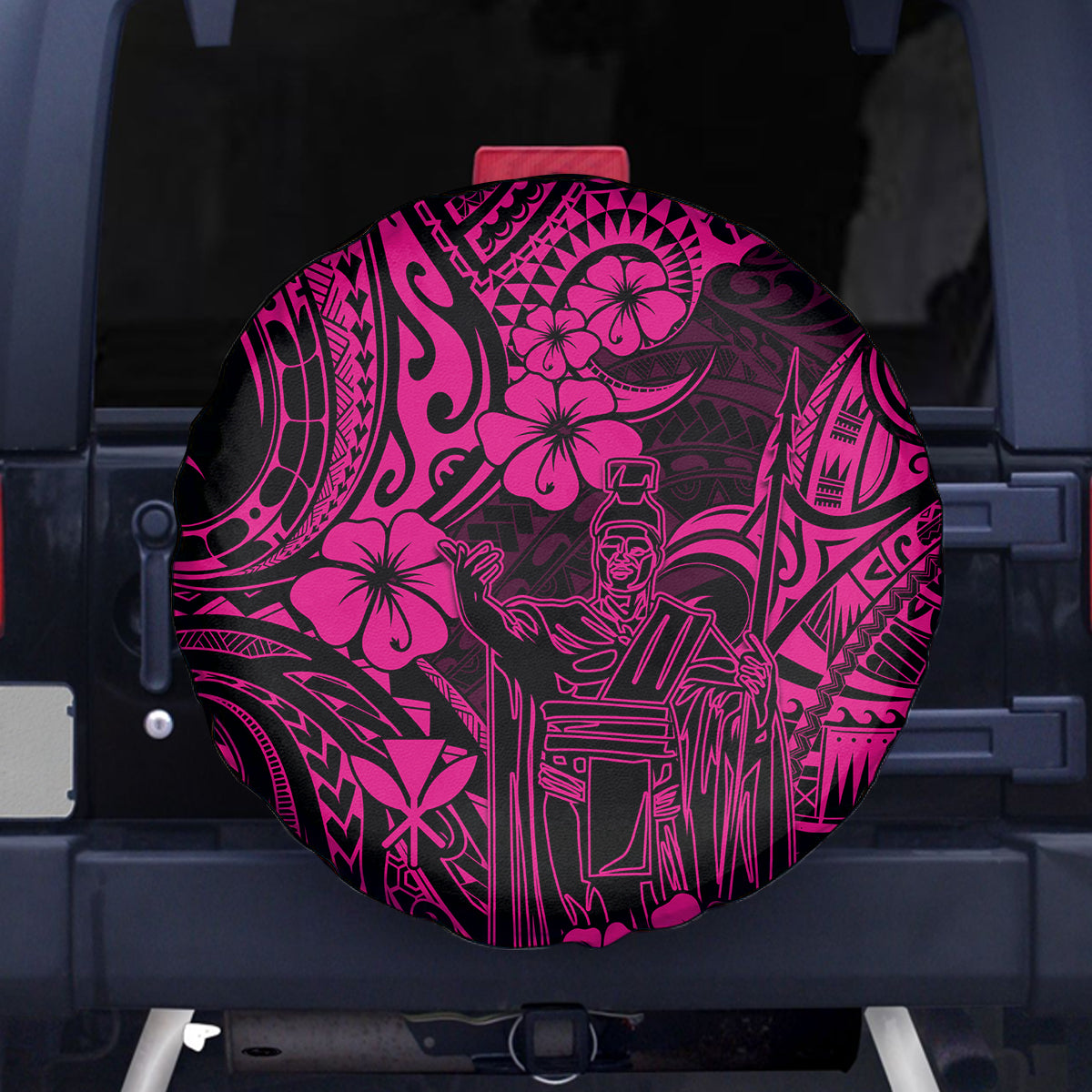 Hawaii King Kamehameha Spare Tire Cover Polynesian Pattern Pink Version - Wonder Print Shop