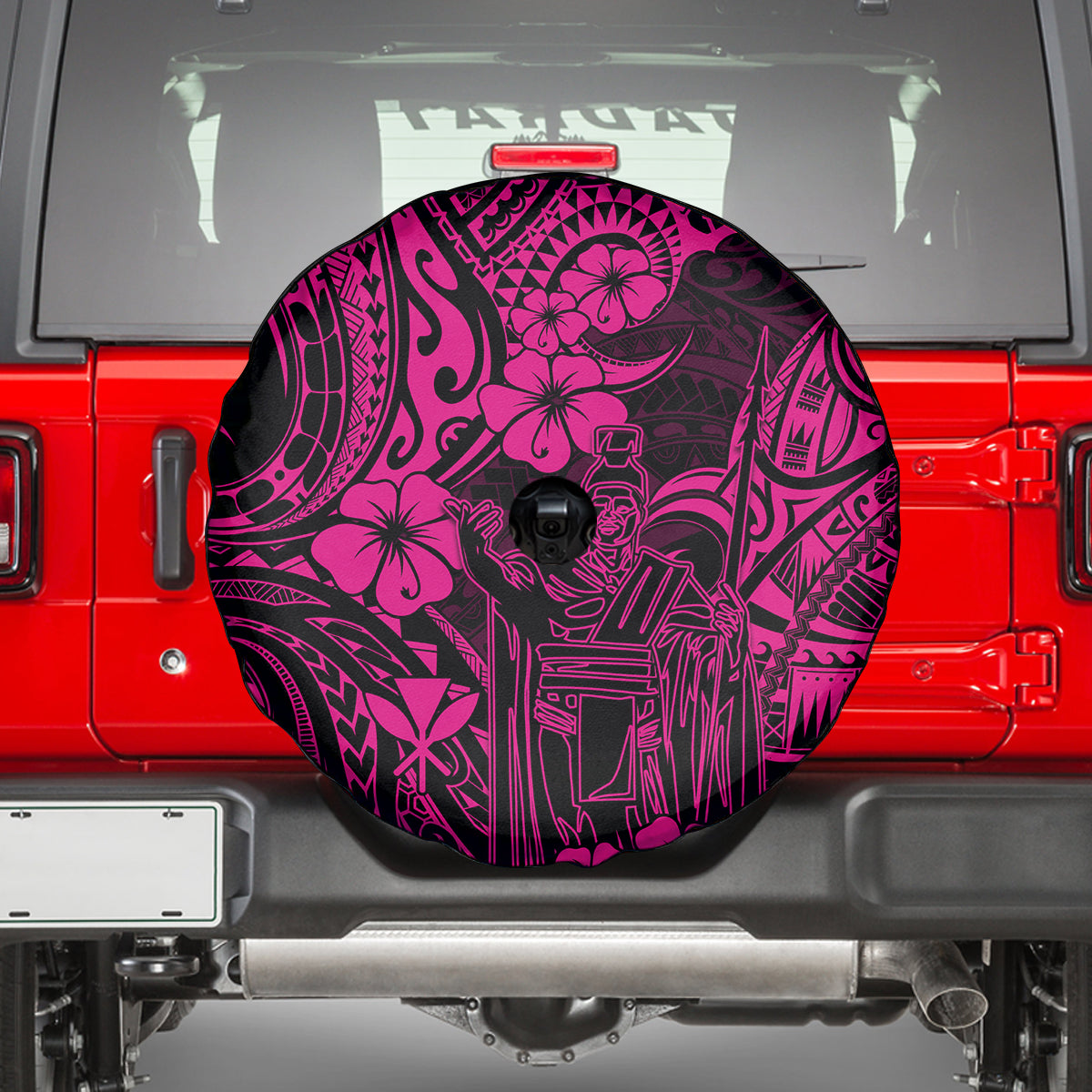 Hawaii King Kamehameha Spare Tire Cover Polynesian Pattern Pink Version - Wonder Print Shop