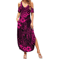 Hawaii King Kamehameha Summer Maxi Dress Polynesian Pattern Pink Version - Wonder Print Shop