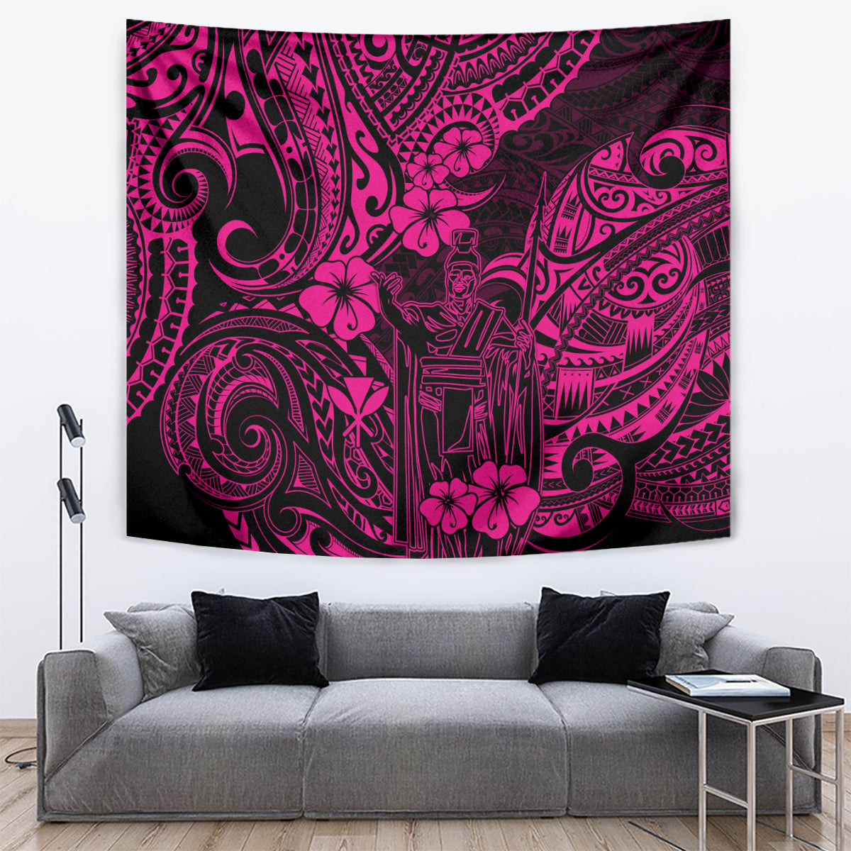 Hawaii King Kamehameha Tapestry Polynesian Pattern Pink Version - Wonder Print Shop