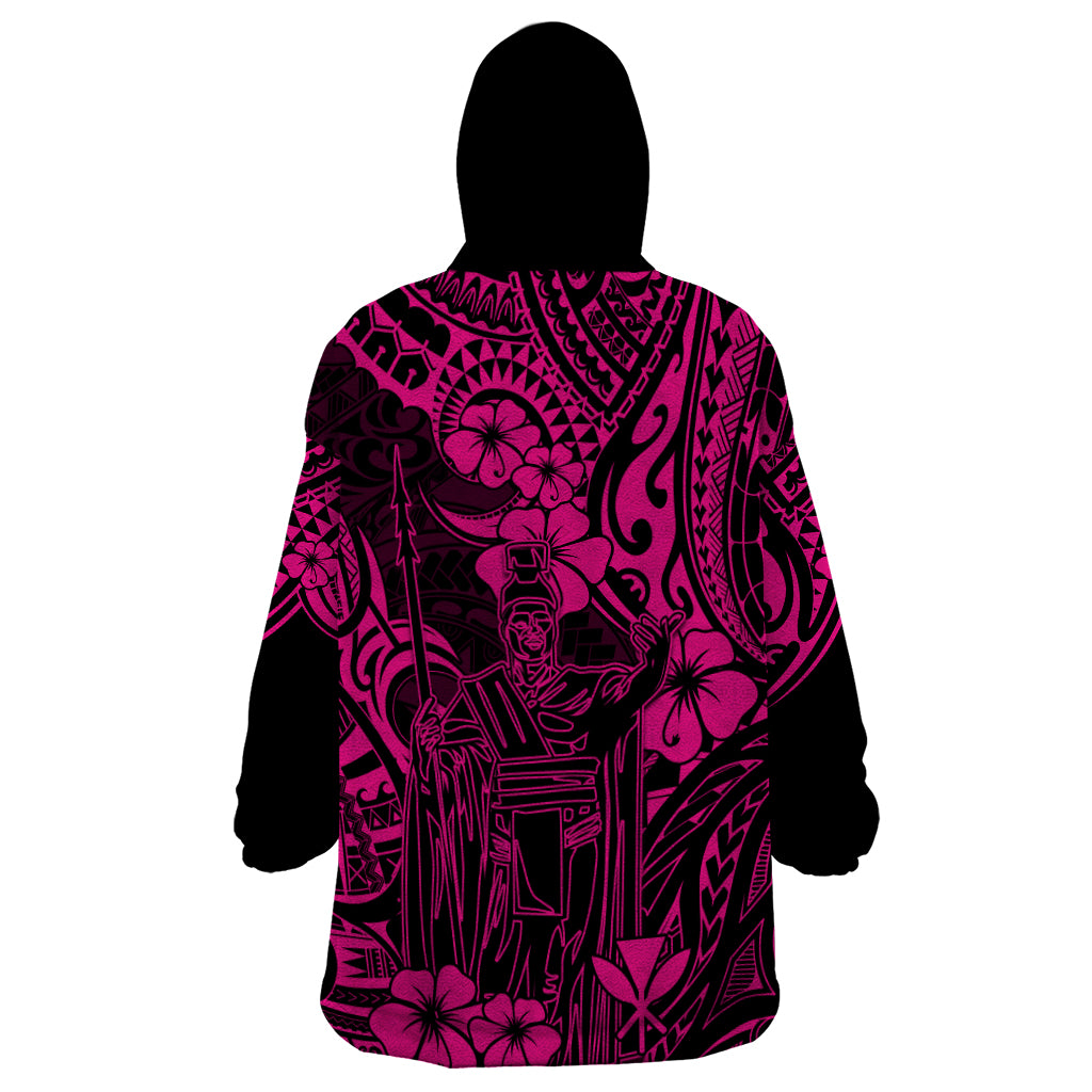 Hawaii King Kamehameha Wearable Blanket Hoodie Polynesian Pattern Pink Version - Wonder Print Shop