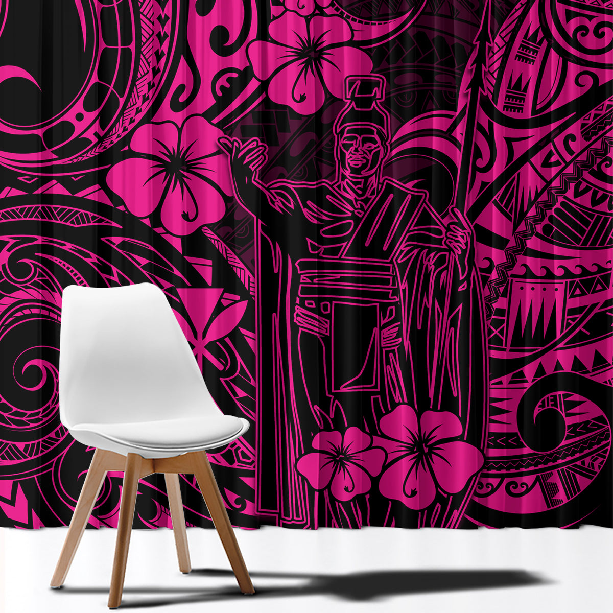 Hawaii King Kamehameha Window Curtain Polynesian Pattern Pink Version - Wonder Print Shop