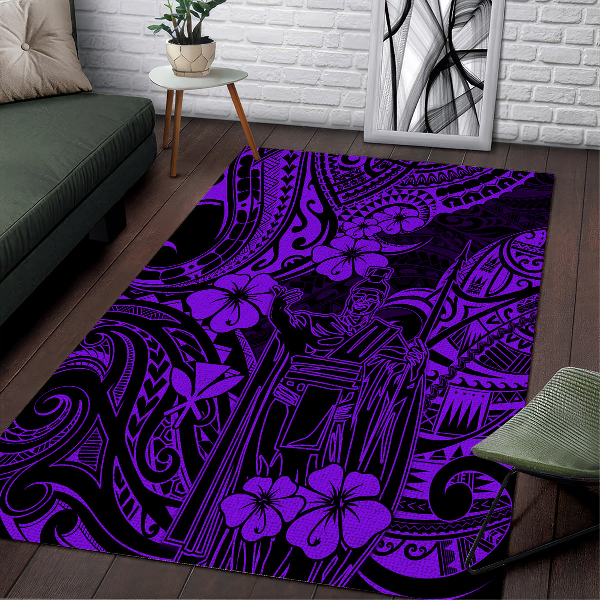 Hawaii King Kamehameha Area Rug Polynesian Pattern Purple Version - Wonder Print Shop