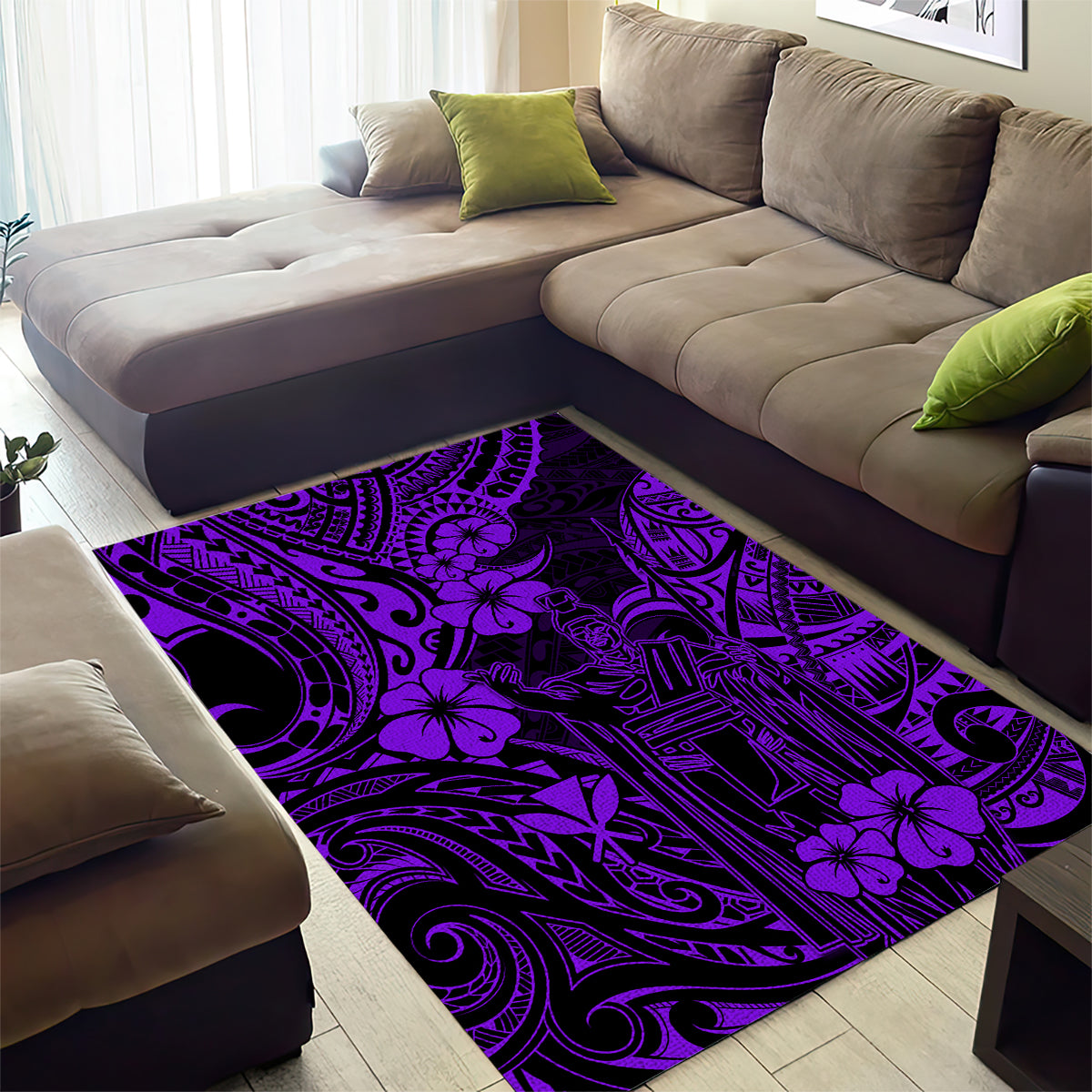 Hawaii King Kamehameha Area Rug Polynesian Pattern Purple Version - Wonder Print Shop