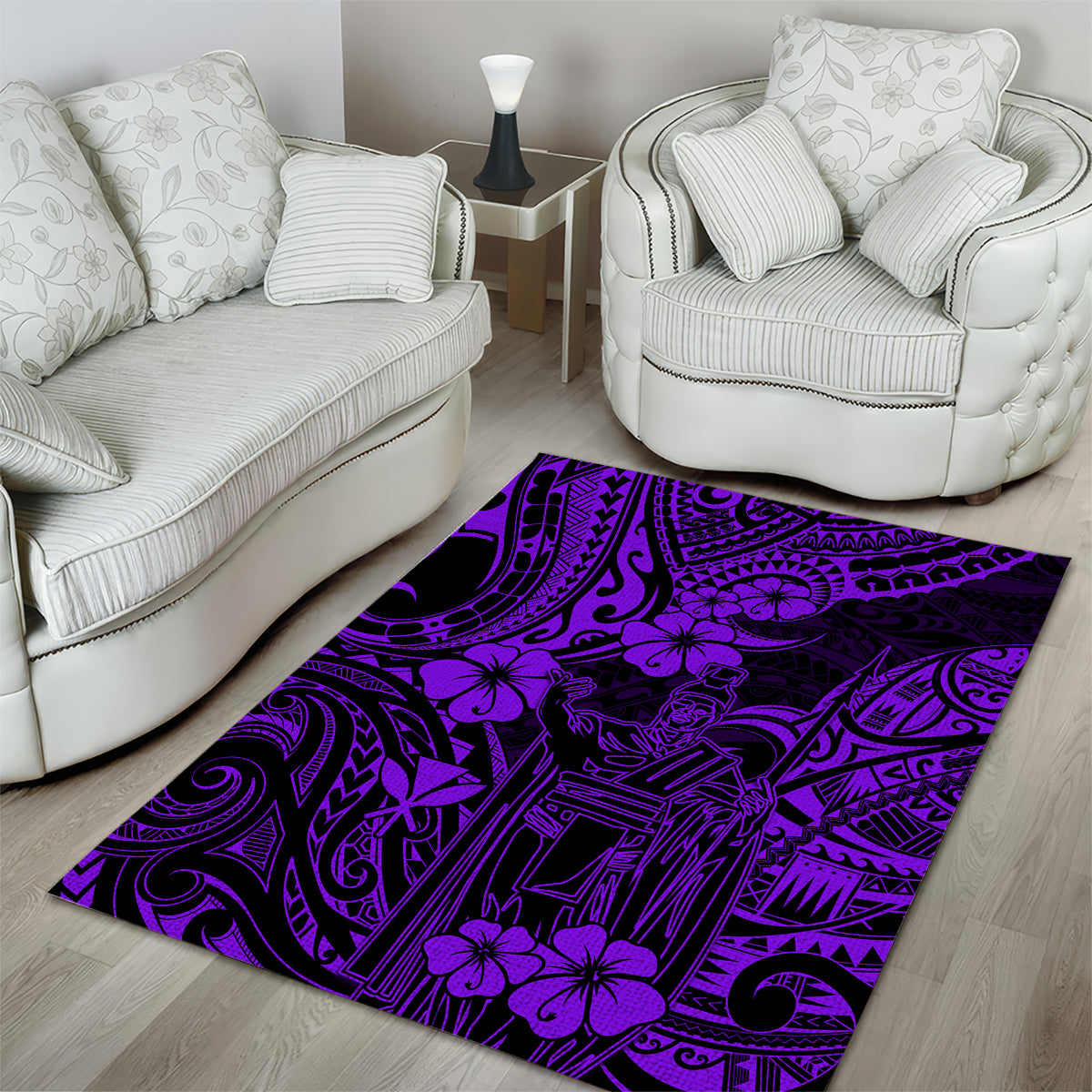 Hawaii King Kamehameha Area Rug Polynesian Pattern Purple Version - Wonder Print Shop