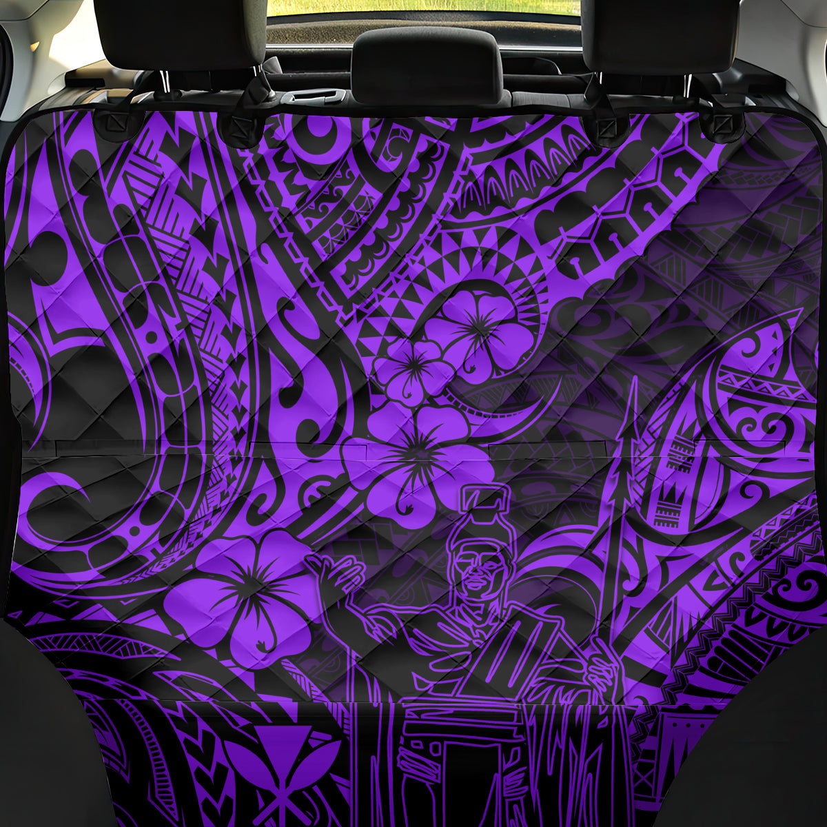 Hawaii King Kamehameha Back Car Seat Cover Polynesian Pattern Purple Version - Wonder Print Shop