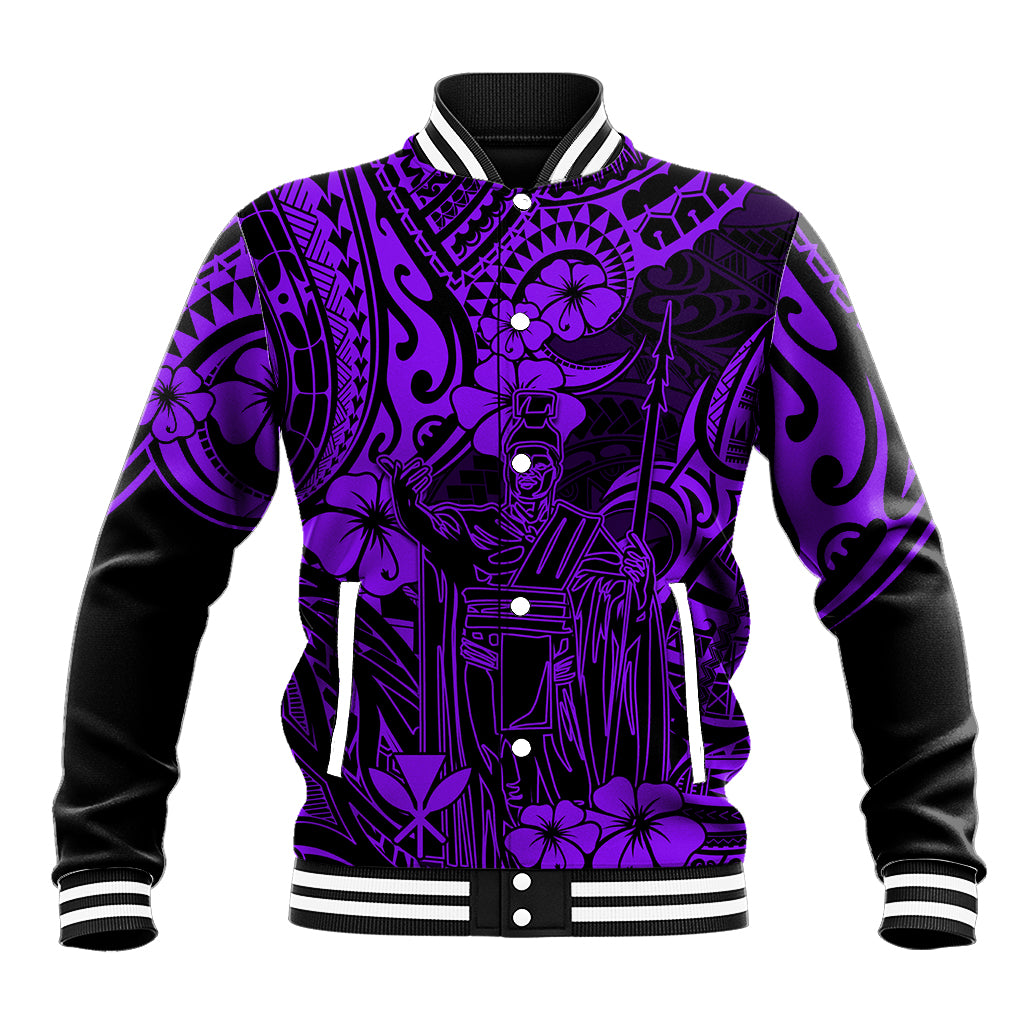 Hawaii King Kamehameha Baseball Jacket Polynesian Pattern Purple Version - Wonder Print Shop