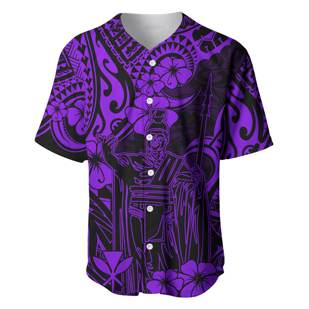 Hawaii King Kamehameha Baseball Jersey Polynesian Pattern Purple Version - Wonder Print Shop