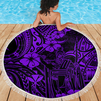 Hawaii King Kamehameha Beach Blanket Polynesian Pattern Purple Version - Wonder Print Shop