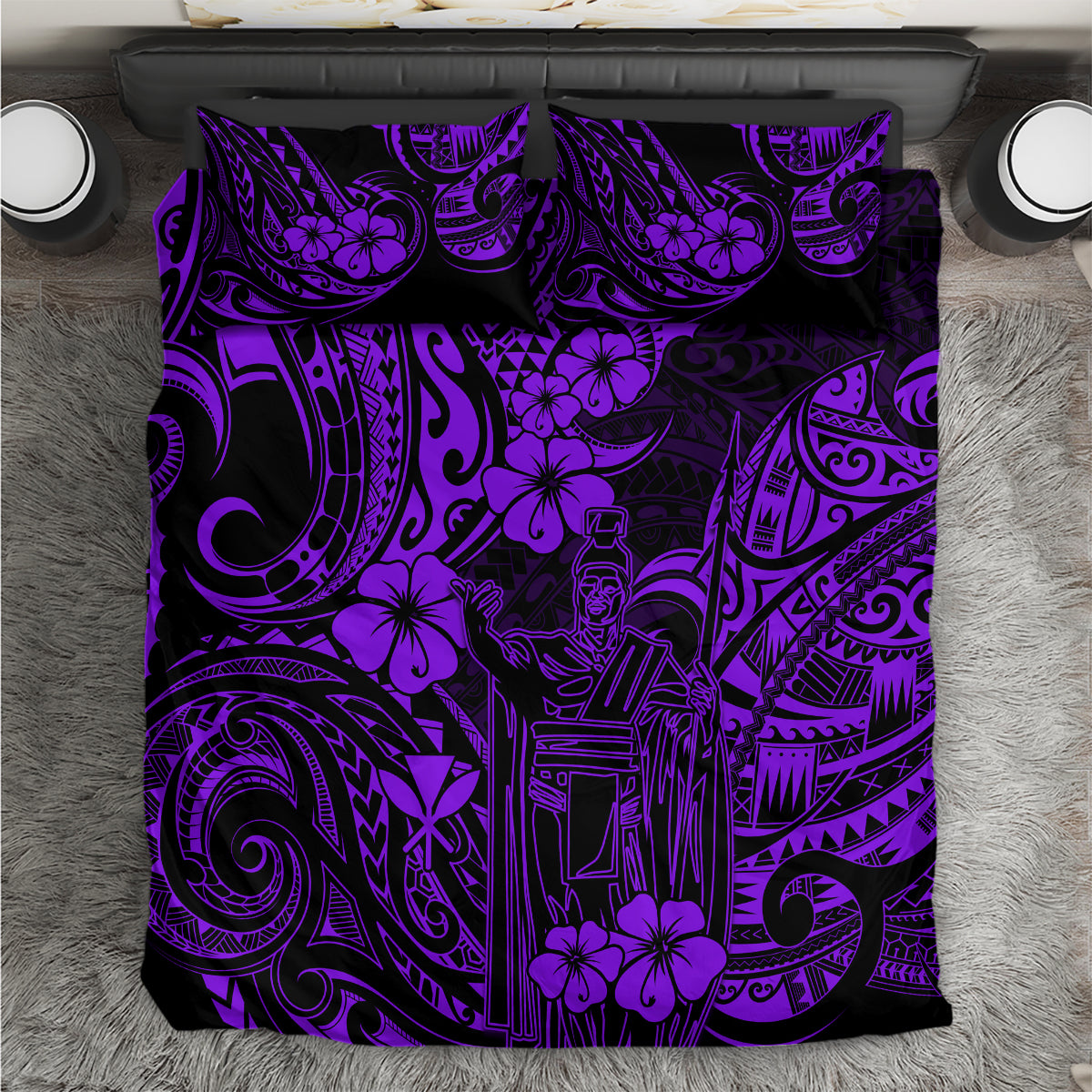 Hawaii King Kamehameha Bedding Set Polynesian Pattern Purple Version - Wonder Print Shop
