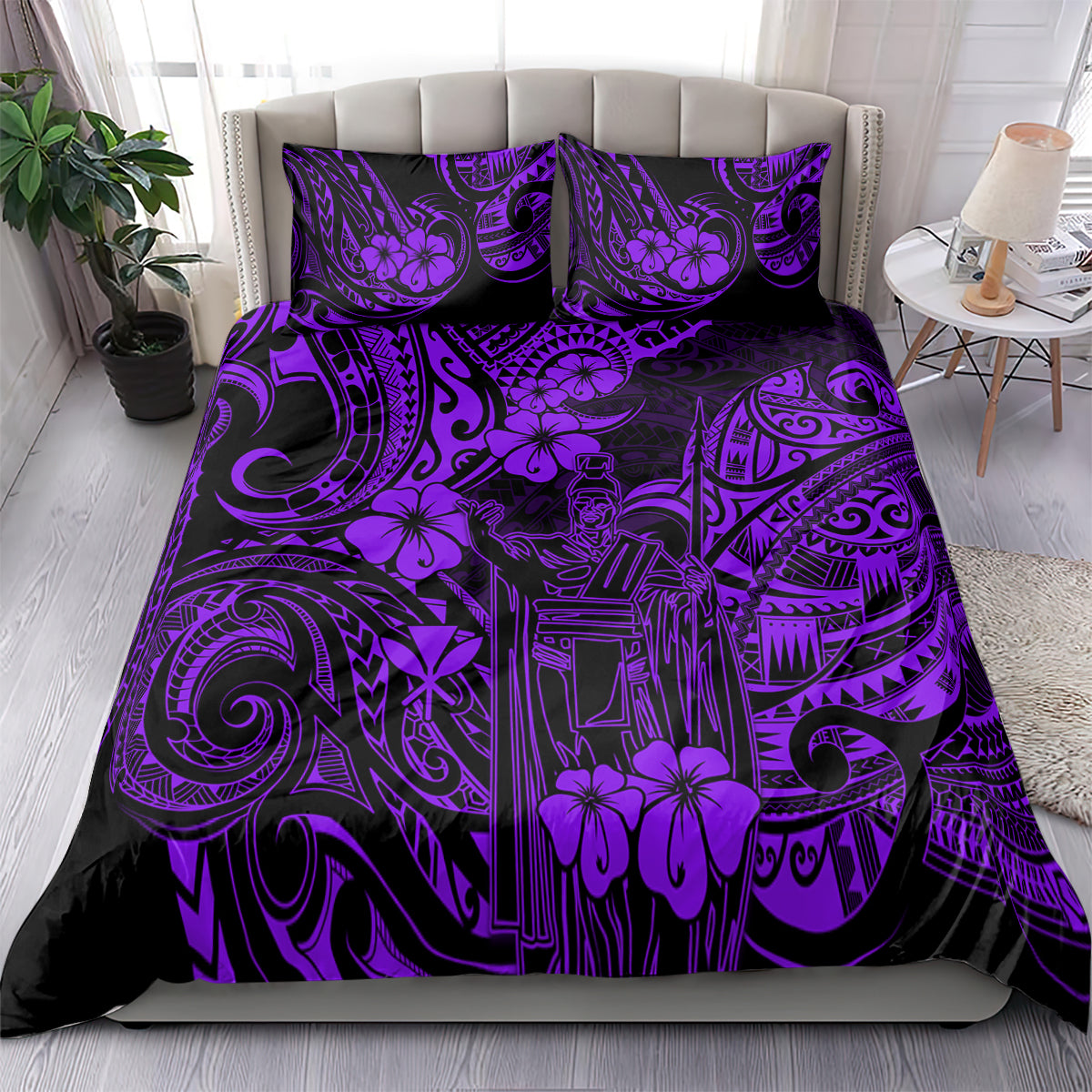 Hawaii King Kamehameha Bedding Set Polynesian Pattern Purple Version - Wonder Print Shop