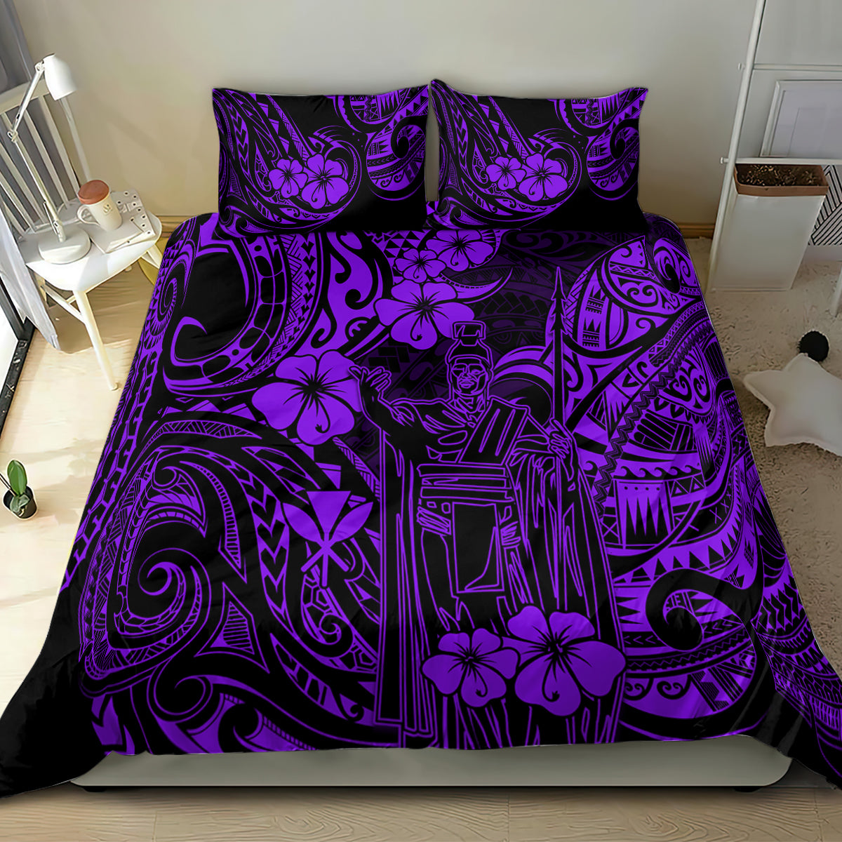 Hawaii King Kamehameha Bedding Set Polynesian Pattern Purple Version - Wonder Print Shop