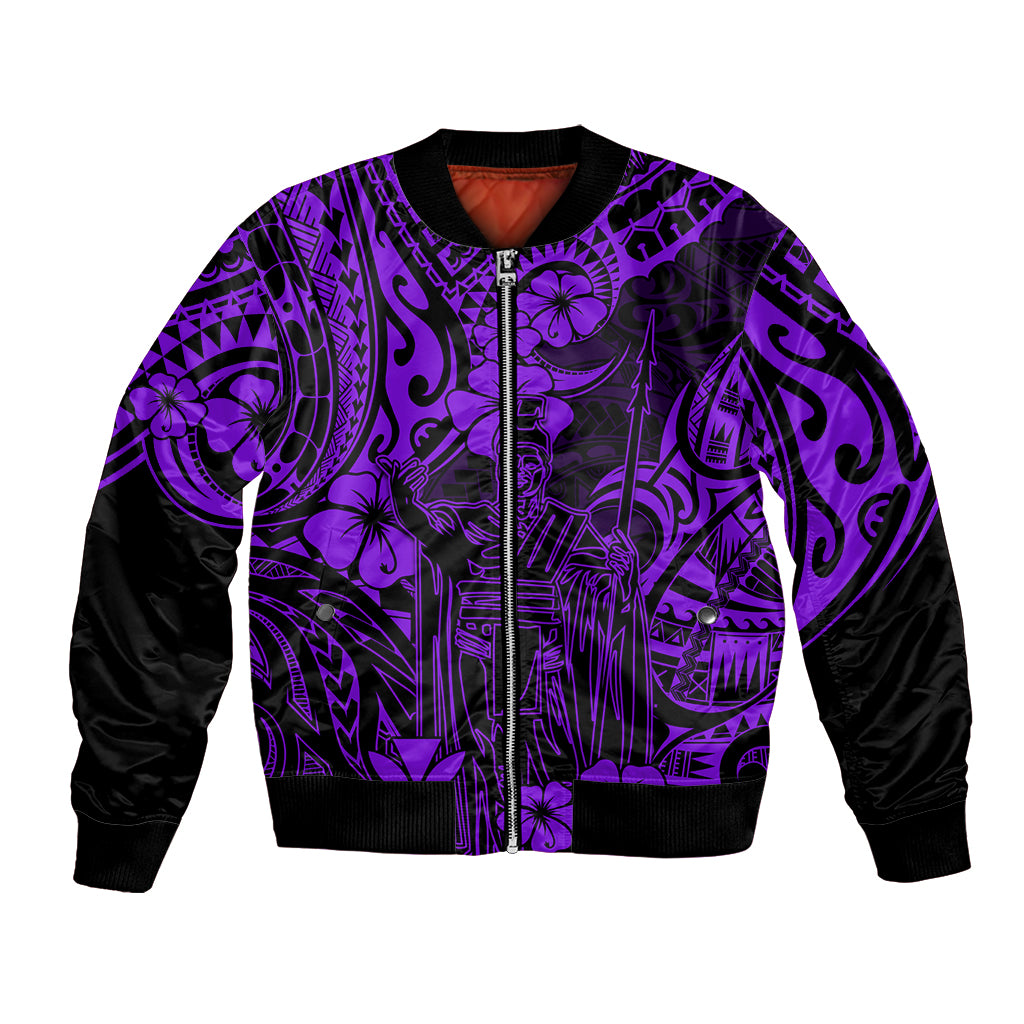 Hawaii King Kamehameha Bomber Jacket Polynesian Pattern Purple Version - Wonder Print Shop
