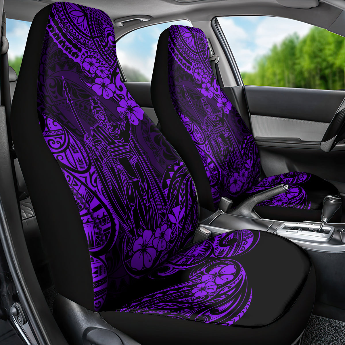 Hawaii King Kamehameha Car Seat Cover Polynesian Pattern Purple Version - Wonder Print Shop