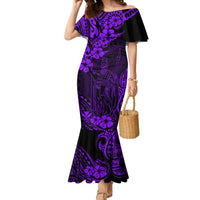 Hawaii King Kamehameha Family Matching Mermaid Dress and Hawaiian Shirt Polynesian Pattern Purple Version - Wonder Print Shop