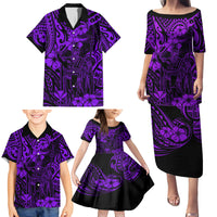 Hawaii King Kamehameha Family Matching Puletasi Dress and Hawaiian Shirt Polynesian Pattern Purple Version - Wonder Print Shop