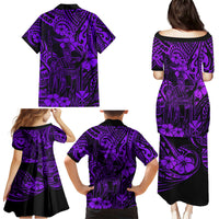Hawaii King Kamehameha Family Matching Puletasi Dress and Hawaiian Shirt Polynesian Pattern Purple Version - Wonder Print Shop