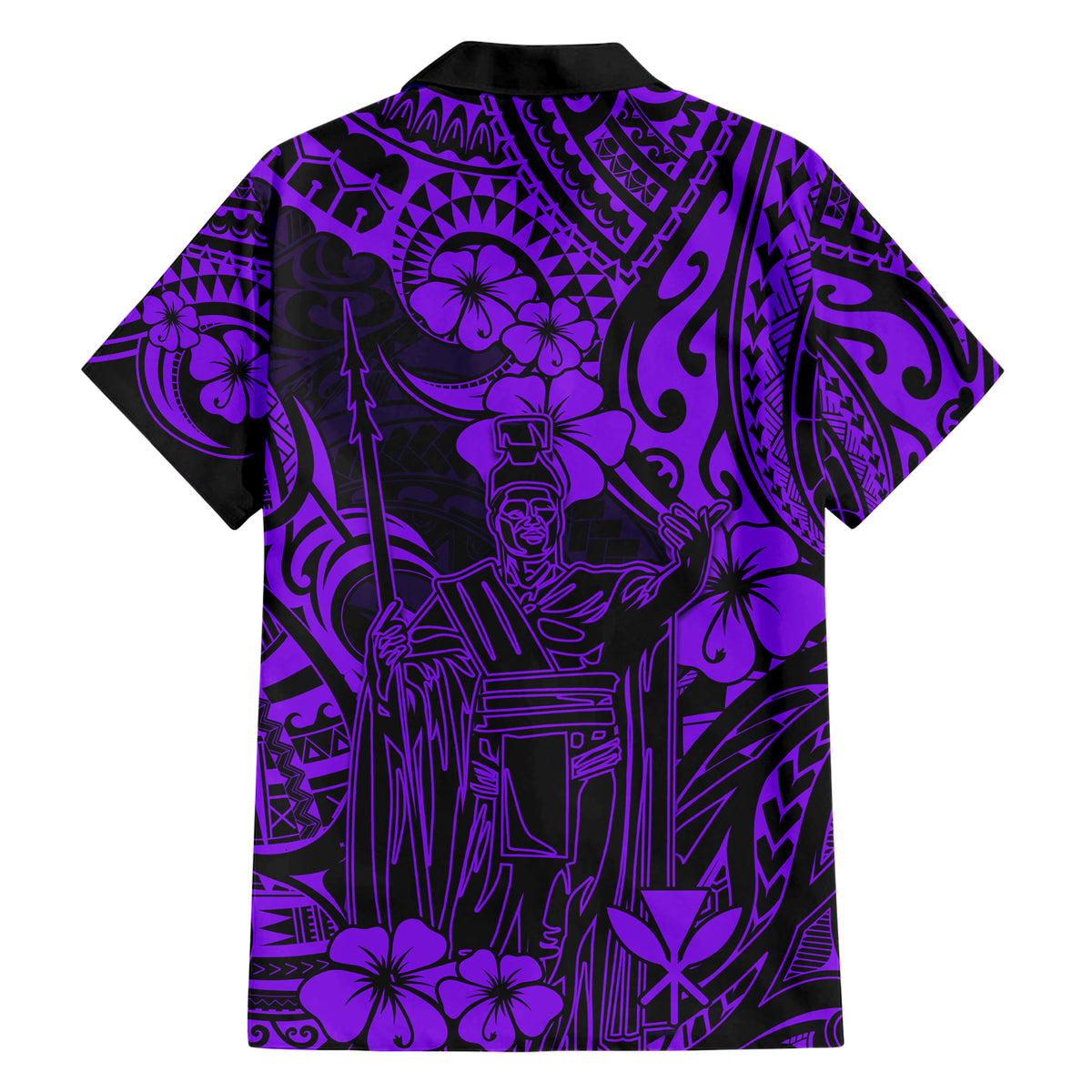 Hawaii King Kamehameha Family Matching Short Sleeve Bodycon Dress and Hawaiian Shirt Polynesian Pattern Purple Version - Wonder Print Shop