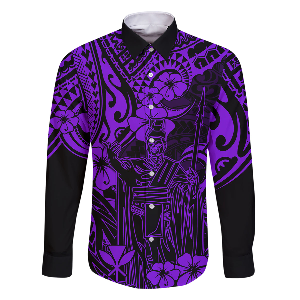 Hawaii King Kamehameha Family Matching Short Sleeve Bodycon Dress and Hawaiian Shirt Polynesian Pattern Purple Version - Wonder Print Shop