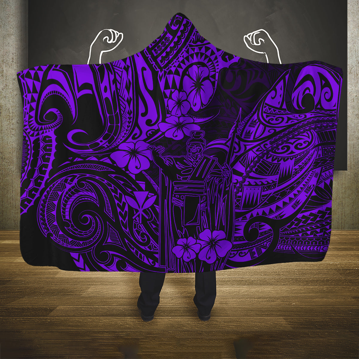 hawaii-king-kamehameha-hooded-blanket-polynesian-pattern-purple-version