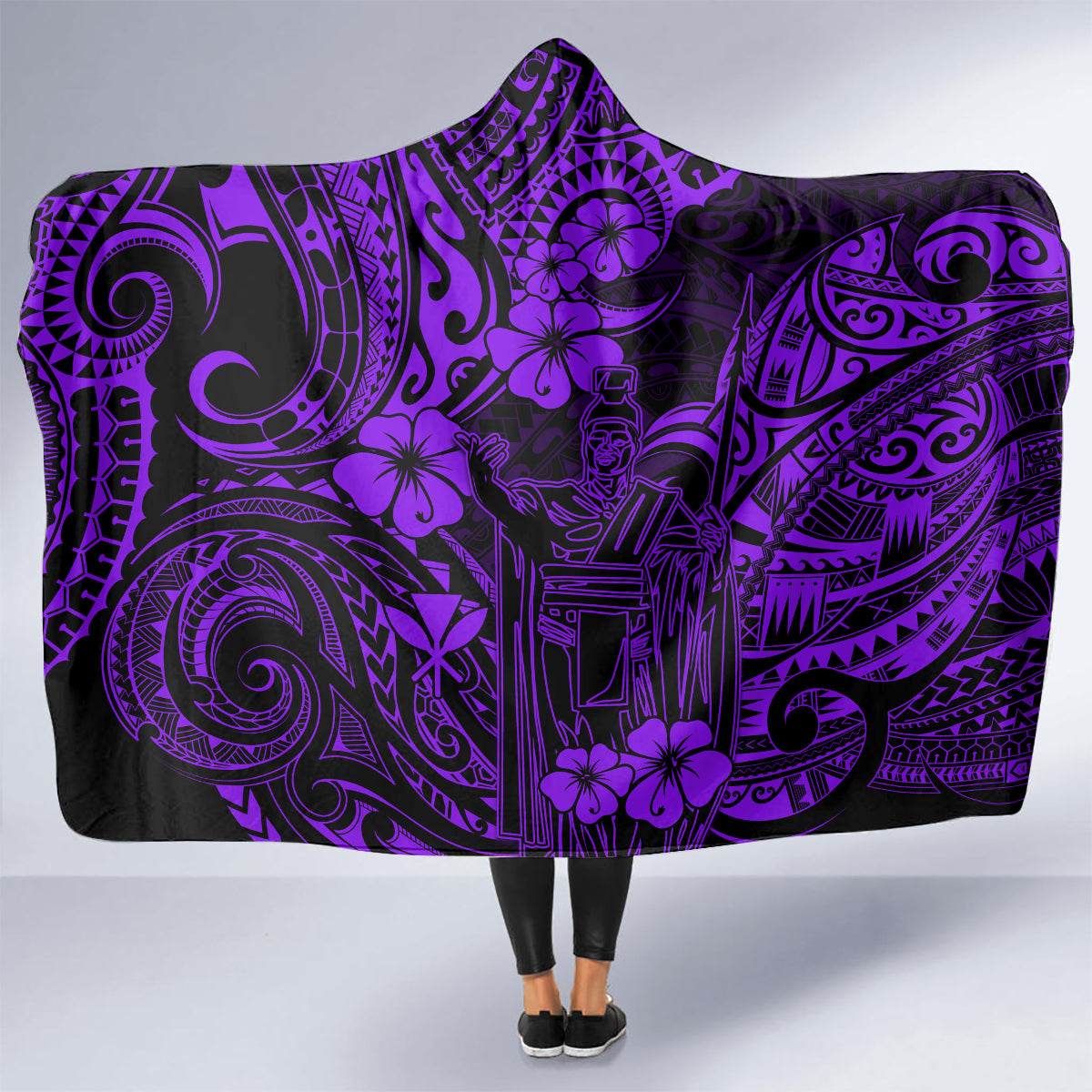 hawaii-king-kamehameha-hooded-blanket-polynesian-pattern-purple-version