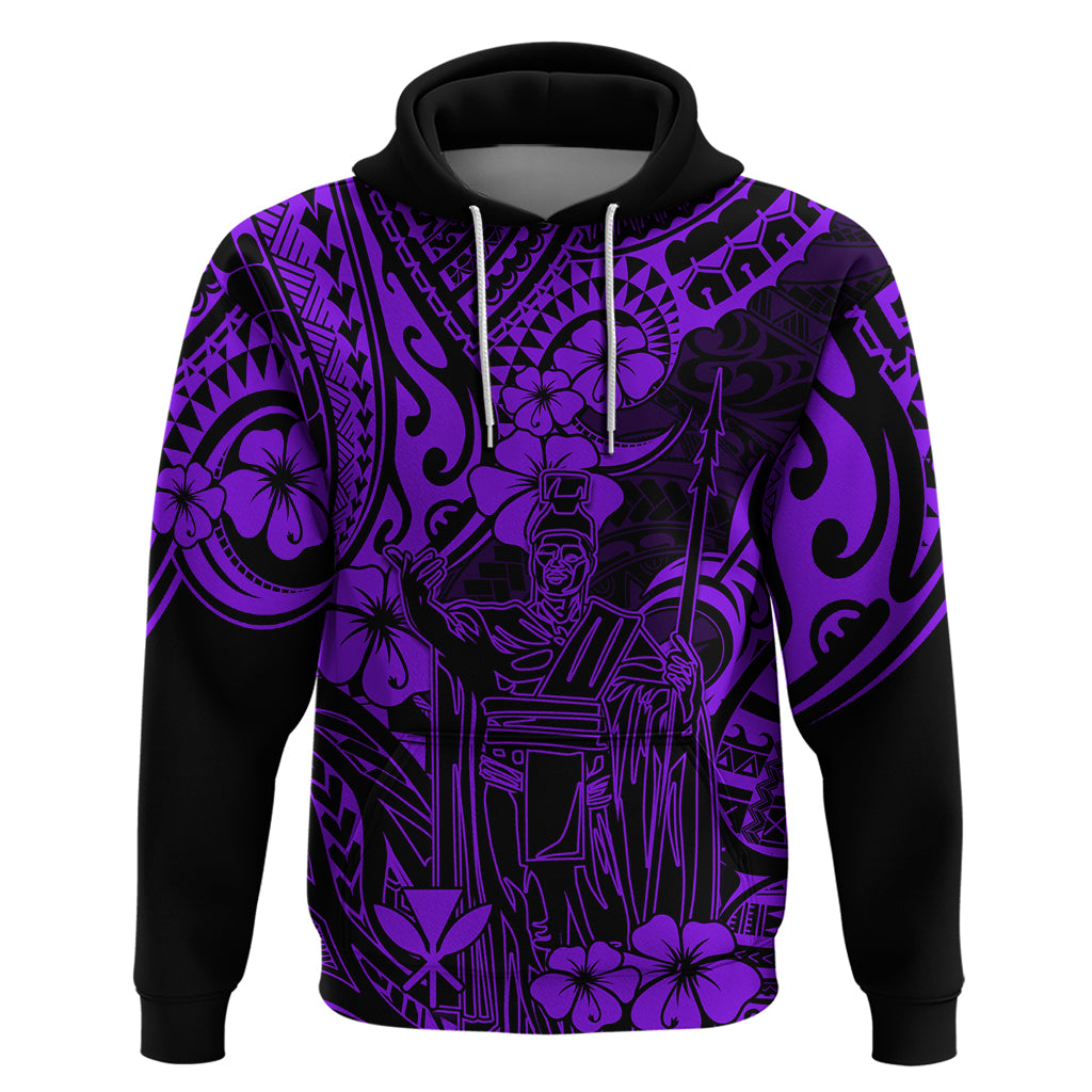 Hawaii King Kamehameha Hoodie Polynesian Pattern Purple Version - Wonder Print Shop