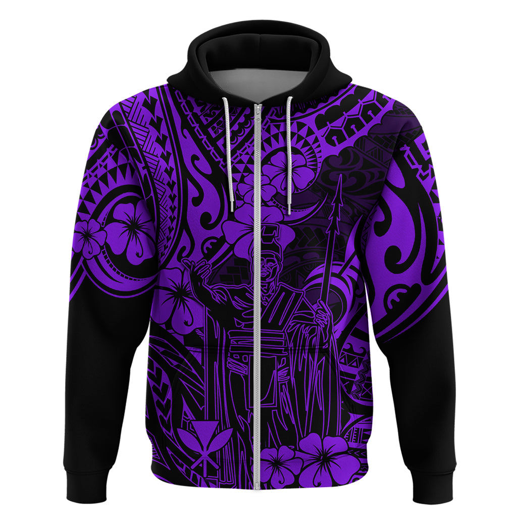 Hawaii King Kamehameha Hoodie Polynesian Pattern Purple Version - Wonder Print Shop