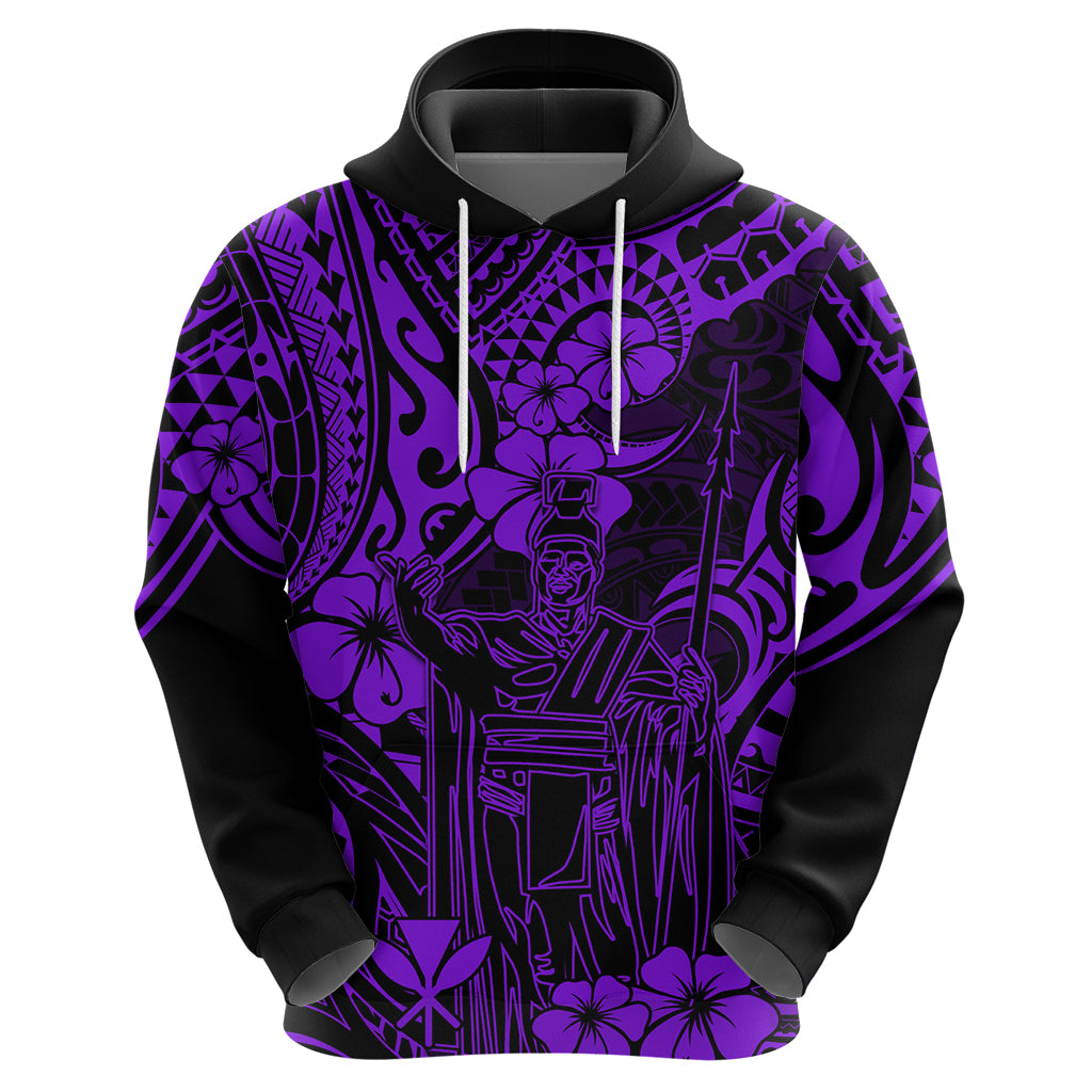 Hawaii King Kamehameha Hoodie Polynesian Pattern Purple Version - Wonder Print Shop