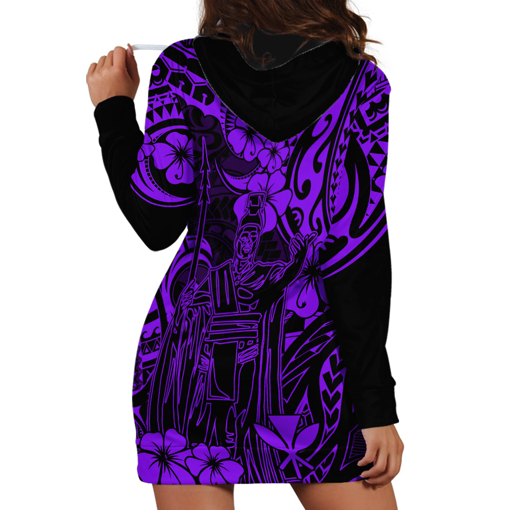 Hawaii King Kamehameha Hoodie Dress Polynesian Pattern Purple Version - Wonder Print Shop