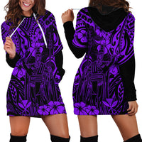 Hawaii King Kamehameha Hoodie Dress Polynesian Pattern Purple Version - Wonder Print Shop