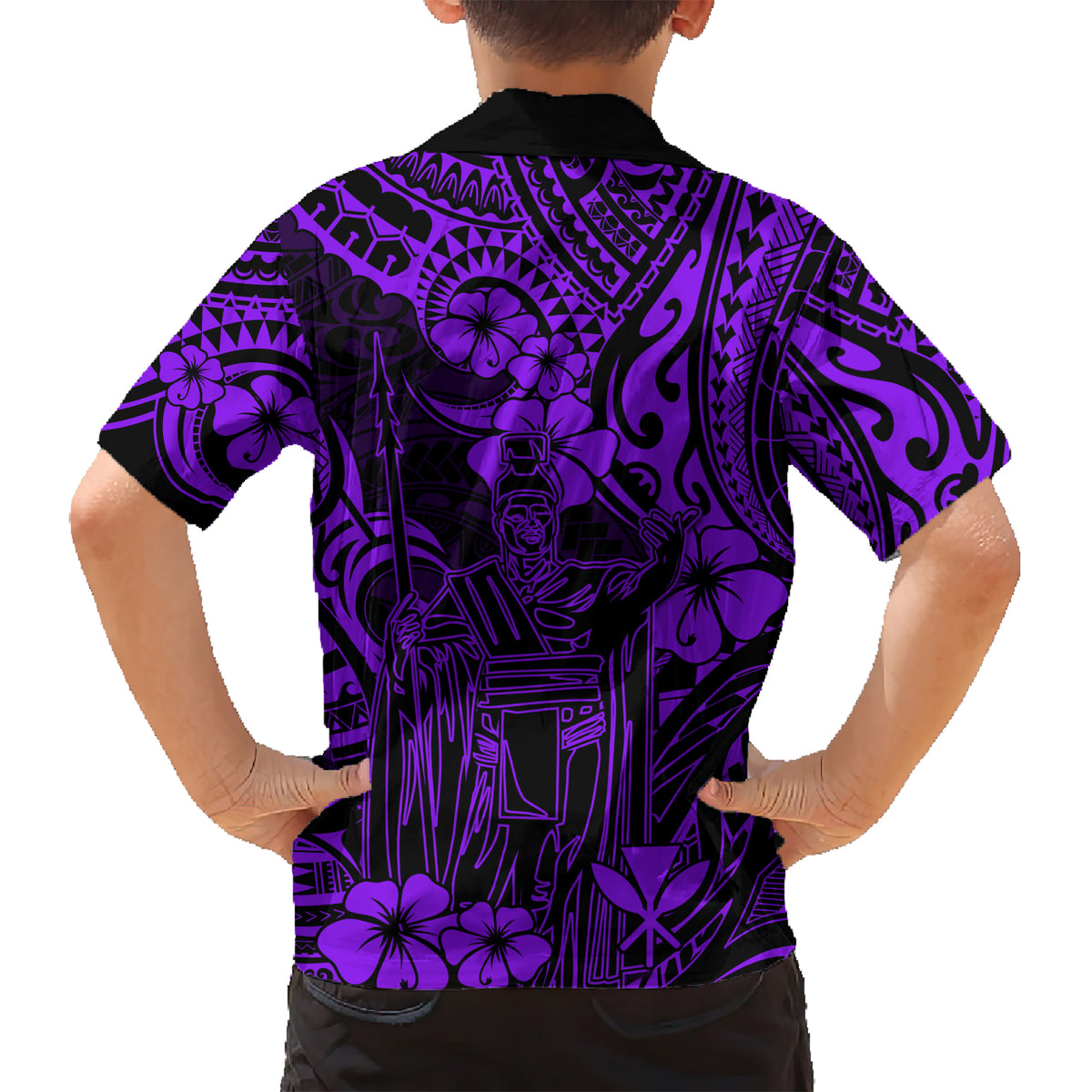 Hawaii King Kamehameha Kid Hawaiian Shirt Polynesian Pattern Purple Version - Wonder Print Shop