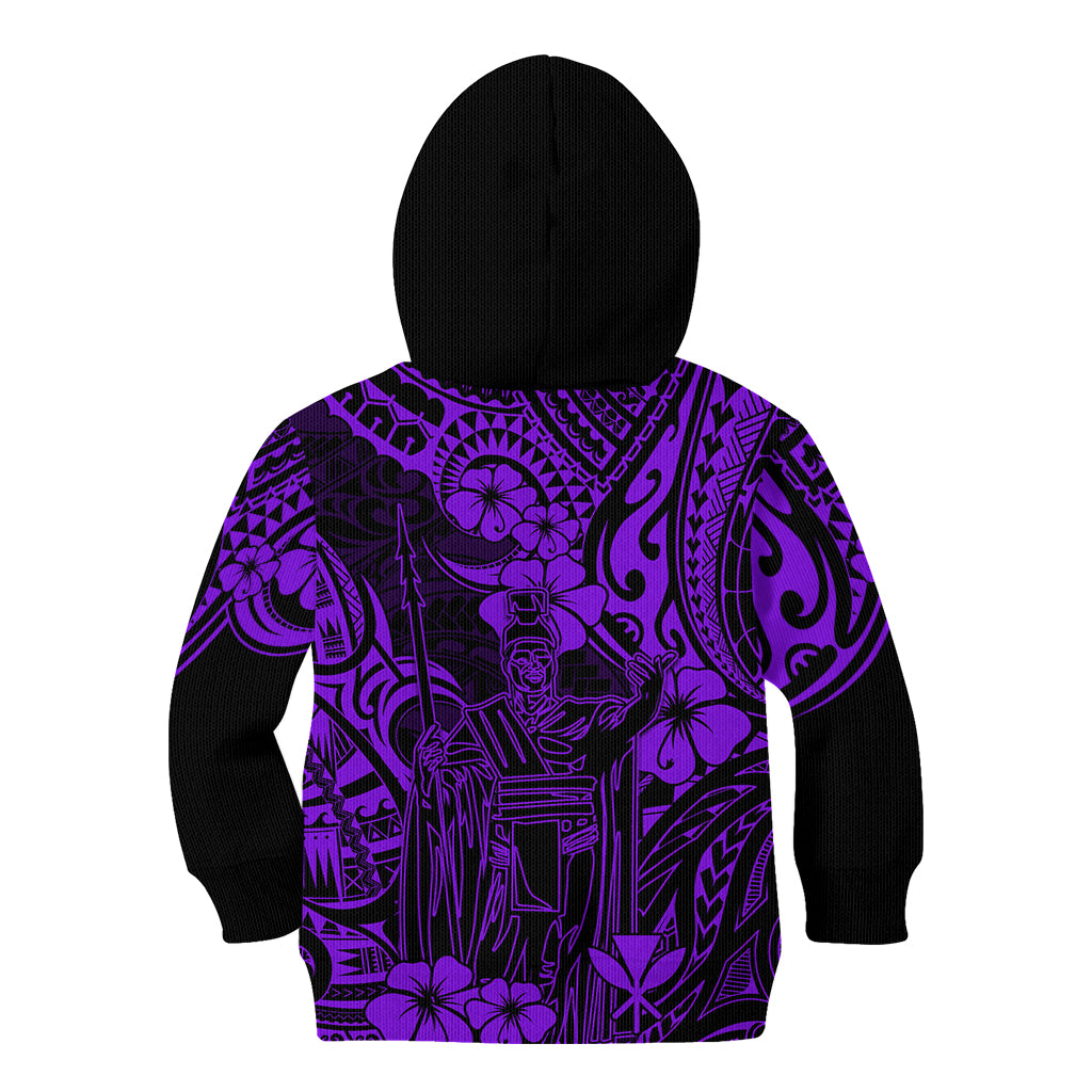 Hawaii King Kamehameha Kid Hoodie Polynesian Pattern Purple Version - Wonder Print Shop